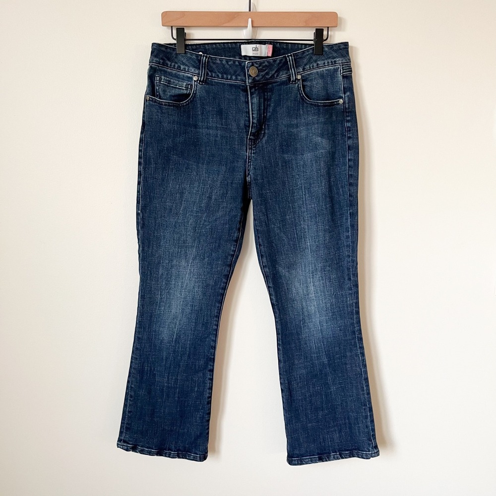 Cabi Kick Back Kick Flare Cropped Denim Jean Deep Sea Wash Womens 8 #6703